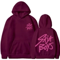 Sweat à capuche Saja Boys bordeaux avec lettrage rose en vues avant et arrière - Bordeaux
