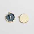 Detail of moon star gold pendant with blue enamel and engraved MS back for DIY jewelry - Blue Moon