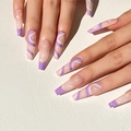 Long coffin false nails with purple gradient wave texture and white star patterns - Purple Star Moon Wave Pattern Style (JP1472)