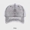 Casquette de baseball classique en denim délavé gris uni avec coutures renforcées - Réglable (54-58cm) / Gris