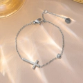 Bracciale a croce in acciaio inossidabile argento con zircone e catena regolabile - Bracciale con Croce / Color Acciaio