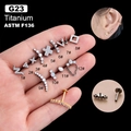 G23 titanium labret stud set with zircon and opal stones in various shapes and designs - Snake Style (1#) / Silver