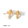 Orecchini a croce in acciaio inossidabile placcato oro 18k con piccole perle da 12mm - Design Croce di Perle (TE6234-1)