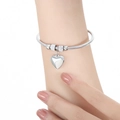Pulsera de cadena de serpiente con colgante de corazón plateado y cuentas de circonio - Estilo Corazón Pulido (Z242) / Color acero