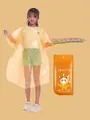 Portable yellow disposable kids poncho for height 120-150cm with panda storage bag - Kids / Vibrant Orange