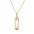 Golden perfume bottle pendant necklace with transparent glass and Greek fret patterns - SSN-00304 / Gold