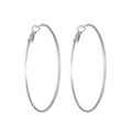 Detailed view of silver hoop earrings in polished stainless steel with classic hook closure - 50mm / Steel