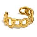 Chunky chain cuff bracelet in 18K gold plated stainless steel with textured links - Chunky Chain Style / Gold