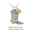 Vintage western boot necklace with rose detail in silver and gold tone, 33x37mm size - Rose Boots