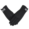 Gants d'hiver noirs en fourrure de lapin avec nœud gris pour cyclisme extérieur - Papillon Une Ligne - Poil de Lapin Noir