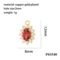 Dettaglio del ciondolo ovale in zircone rosso in rame placcato oro 18K con dimensioni - Ciondolo rosso ovale(P03540)