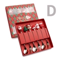 Christmas 6-piece stainless steel spoon and fork set in red holiday gift box - Silver 6PCS Set Red Box Style D