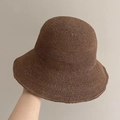 Handmade wide brim crochet straw bucket hat in dark brown for summer sun protection - 8cm Brim / Brown