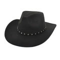Classic black wool felt cowboy hat with silver studs on leather band for men and women - Black