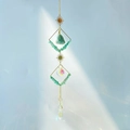 Hanging golden suncatcher with raw green crystal stone and faceted prism ball - Aventurine Jade / Green