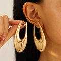 Minimalist golden metal hoop earrings in large U-shaped design with mirror finish - Hollow Oval Style (6078) / 01 KC Gold