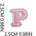 Pink embroidered letter P patch for clothing with measurement lines and size dimensions - P (Pink)