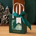 Dark green gift bag with transparent window, satin bow and thank you tag - Dark Green + Thank You Tag + Raffia