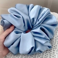 Oversized light blue satin scrunchie with smooth silk texture and soft pleats - Sky Blue