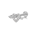 Silver heart lip stud with white zircon arrow design in polished stainless steel finish - Silver Heart & Arrow (24051003-10)