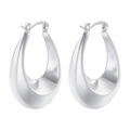 Detailed view of silver teardrop hoop earrings with a polished minimalist finish - VE982 White Gold Oval