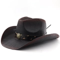 Cappello da cowboy bicolore in paglia con fascia a stella e tesa larga per il sole - M (56-58cm) / Gradiente Nero Rosso