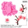 Pink silicone mold featuring cherry blossom and branch shapes for cake decorating - 1# Cherry Blossom Branch / Pink