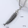 Vintage stainless steel fishbone pendant necklace for men with turquoise detail - Single Pendant Style 6