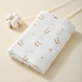 Soft cotton muslin baby blanket featuring brown rocking horse and gold star patterns - 100*100cm / Rocking Horse