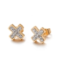 Eleganti orecchini a lobo in acciaio inossidabile dorato a forma di X con zirconi - Stile Forma X Oro con Zirconia (KE62906-K)