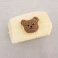 Light yellow quilted plush pencil case featuring a brown teddy bear embroidery - Yellow (Coffee Bear)