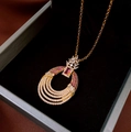 Luxurious gold necklace with oval red gemstone pendant in a black velvet jewelry box - Rose Red Oval Pendant Necklace (Necklace-Rose Red)