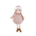 Pink plush Christmas tree ornament with knit hat, scarf and golden boots decoration - Round Belly Knit Hat Girl / Pink