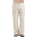 Dettaglio dei pantaloni in lino da uomo con coulisse e trama del tessuto beige naturale - Taglia S / Pantaloni e gonne / Cachi