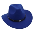 Detail of royal blue felt fedora featuring star studs on black leather band - Royal Blue (Star Band)
