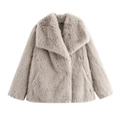 Detailed texture of light grey faux fur collar on a stylish long-sleeved winter coat - XS / Light Gray