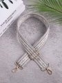 Ethnic wide bag strap with grey geometric pattern and adjustable gold metal buckle - Gray