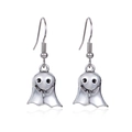 Silver Halloween ghost earrings with hooks on a clean white reflective background - 10.Ghost Cloak Earrings
