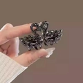 Elegant small black hair claw clip featuring a crystal double swan design on metal - 21# Black Swan Medium Claw (Approx. 5.4CM)