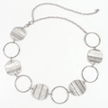 Silver metal waist chain with textured round discs and circles with lobster clasp - 19460 Silver