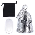 Spartan helmet guardian bell pendant in antique silver with black velvet jewelry pouch - Set with Metal Nameplate / Steel