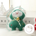 Cute green plush character brooch with gold bowbell and back metal pin detail - Green Character - Brooch Style