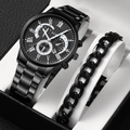 Set Orologio al Quarzo Nero SOKI con Calendario a Tre Quadranti e Bracciale a Catena - Set con Zirconia Nera