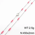 Minimalist silver titanium necklace featuring pink cylindrical beads and 2.5g lightweight design - Steel Rose Red (KN232219-Z)