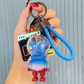 Blue to red gradient pixelated astronaut bear keychain with blue braided strap - Block Bear-Blue