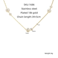 Dettaglio della collana in acciaio placcato oro 18k con dimensioni e perle - Collana di Perle (ZN1686G) / 39+5cm