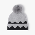 Women's knitted beanie with gray pom-pom and black wave pattern patchwork design - One Size / Light Gray