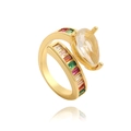 Detailed macro view of gold adjustable ring with teardrop zircon and multicolor gems - Adjustable Open / Colorful