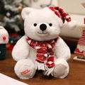 White polar bear plush toy with red Christmas scarf and hat, Merry Christmas embroidery - Style B - Christmas Hat & Red Scarf