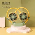 Portable neck fan DD5583C with yellow and green antler design on stone stand - Deer / Lemon Yellow